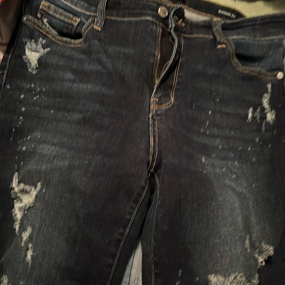 Dark blue boyfriend fit Bleach splatter